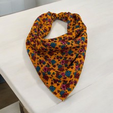 ALS Tasarım Dünyası Hardali Renk  Zemin Içi Çiçek Desenli %100 Koton Bandana