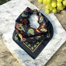 ALS Tasarım Dünyası Siyahj Renk  Zemin Içi Renkli Desenli %100 Koton Bandana