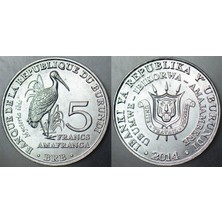 Banknoting Burundi 5 Frank 2014 Hatıra-Afrika Kuşları-Sarı Gagalı Leylek. 26 mm Alüminyum Çil.