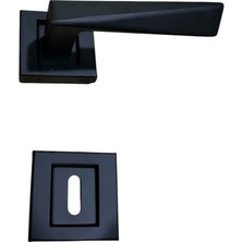 Veka Mat Siyah Kare Rozetli Oda Kapı Kolu Takımı – 2 Rozetli Modern Kapı Kolu Seti
