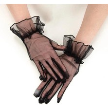 Alvo Store Buğz Likralı Güpürlü Yetişkin Tül Eldiven Siyah