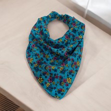 ALS Tasarım Dünyası Mavi Renk  Zemin Içi Çiçek Desenli %100 Koton Bandana