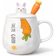 CoverZone Happyday Panda Figürlü Kapaklı Seramik Mug 300ML Kahve Kupası Kaşıklı Tasarım Kupa Ofis Masaüstü Kahve Bardağı Kapaklı Kupa Latte Çay Dekoratif Kahve Kupası Sevimli Kupa | Taste Good Havuç