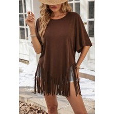 Sun&north Kadın Kısa Kollu Bisiklet Yaka Püsküllü Viskon Bluz