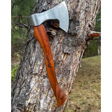 El Yapımı Ceviz Saplı Kamp Baltası Tanto Bushcraft – 38 Cm, Deri Kılıflı