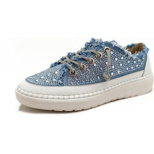 Gdt Ayakkabı Mavi Renk Taş Betaylı Bağcıklı Düz Taban 36-37-38-39-40 Numara Kadın Kot Sneakers