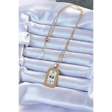 Alvo Store Buğz 316L Çelik Zincir Altın Renk Mineli Zirkon Taşlı Göz Figür Tarot Kolye - Buğz