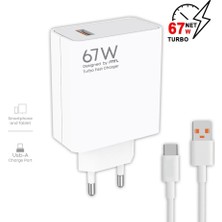Mobilite Gerçek Güç 67W Turbo Şarj Saniyeli USB Adaptör + USB To Type-C Kablo Turbo Hızlı Şarj Set