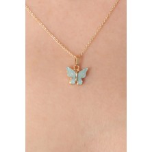 Alvo Store Buğz Gold Renk Su Yeşili Kelebek Figür Kadın Kolye - Buğz