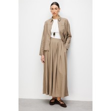 Mizalle Teknik Kumaş Fermuarlı Vizon Rengi Ceket Gömlek