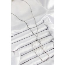 Alvo Store Buğz Pirinç Zirkon Taşlı Ezme Zincirli Model Gümüş Renk Y Kolye - Buğz