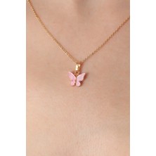Alvo Store Buğz Gold Pembe Renk Kelebek Figür Kadın Kolye - Buğz