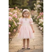 Pamina Kız Bebek Bandanalı Dantelli Elbise Pudra 36315