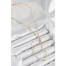 Alvo Store Buğz Pirinç Zirkon Taşlı Ezme Zincirli Model Gold Renk Y Kolye - Buğz