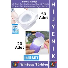 Wintoup #hijyenseti Çanta Boy Tek Kullanımlık 50'li Tuvalet Klozet Kapak Poşeti 20'li Kağıt Sabun Ikili Set