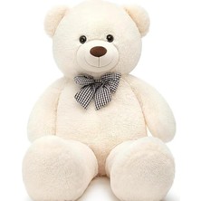 Papyonlu Sevimli Peluş Ayı 80 cm (Beyaz)