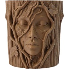 Alvo Store Buğz 3D Doğal Ahşap Görünümlü Yüz Detaylı Dekoratif Vazo Sanat Tasarım - Buğz