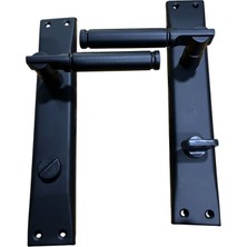 Veka  Mat Siyah Uzun Aynalı Wc/banyo Kapı Kolu Takımı – Mandallı Kilitli Kapı Kolu