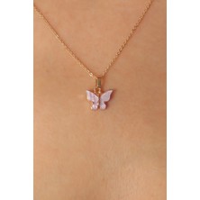 Alvo Store Buğz Gold Lila Renk Kelebek Figür Kadın Kolye - Buğz