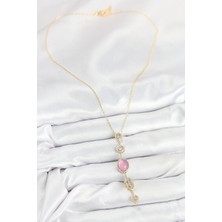 Alvo Store Buğz Pirinç Zincir Pembe Gold Renk Zirkon Taşlı Y Kolye - Buğz