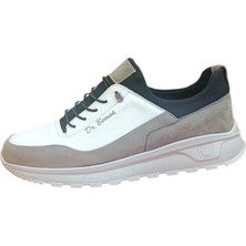 Oktay Kundura Ortopedik Hakiki Deri B506 Yazlık Beyaz Gri Sneaker Casual Erkek Ayakkabı