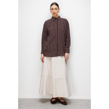 Mizalle Oversize Kahverengi Çizgili Gömlek