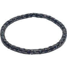 JTSS26BLK1756 Obsidyen ve Hematit Doğaltaş Esnek 4 mm Janti Bileklik