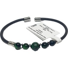 JTSS26BLK1758 Paslanmaz Çelik Bilezik Silikon Kaplama Yeşil Kaplangözü ve Hematit Doğaltaşlı Garantili Janti Bileklik