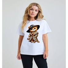 ÇARŞI47 Kadın Tişört Ayıcık Baskılı Yuvarlak Yaka T-Shirt