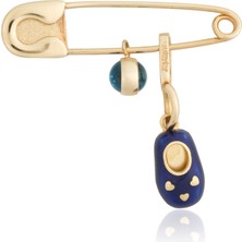 Berk Mücevherat 14 Ayar Mavi Mineli Patik Figürlü Altın Bebek Iğnesi