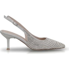 Ayakkabı Fuarı Elit PM486 K210 Kadın Taşlı Klasik Topuklu Ayakkabı Gümüş