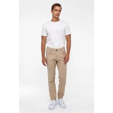 Süvari Bej Slim Düz Düz Normal Bel Casual Pantolon