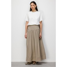 Mizalle Korsajlı Vizon Rengi Maksi Etek