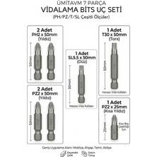 Endüstriyel Ümit Yapı Market 7 Parça Profesyonel Bits Uç Seti: 50MM Ph2 Pz2 T30 Torx ve Düz Matkap Vidalama Ucu