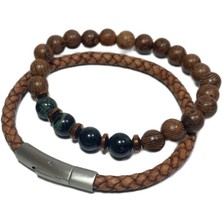 JTSS26BLK1700 Hakiki Deri Paslanmaz Çelik Kilit Jasper ve Hematit Doğaltaş Kutulu Garantili Sertifikalı Janti Kombin Bileklik