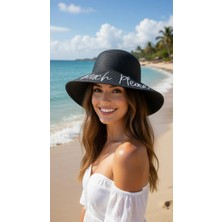 Mollycrush Kadın Siyah Beach Please Hasır Şapka | Yazlık Şık Model