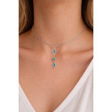 Liora De Mar Turkuaz Taşlı Sıralı Choker Kolye – Ucu Gold Minimal Tasarım