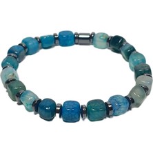 JTSS26BLK1741 Mavi Akik ve Hematit Doğaltaş Janti Bileklik