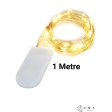 Ema Dükkan Pilli Peri LED 1 Metre Mikro Tel Işık | Şekil Verilebilir Gümüş Tel | Açma Kapama Düğmeli | Piller Dahil Dekoratif Işık
