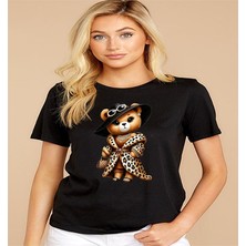 ÇARŞI47 Kadın Tişört Ayıcık Baskılı Yuvarlak Yaka T-Shirt