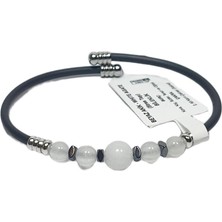 JTSS26BLK1768 Paslanmaz Çelik Bilezik Silikon Kaplama Beyaz Akik Hematit Doğaltaşlı Garantili Janti Bileklik