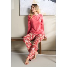 Remsa Kadın Penye Uzun Kol Pijama Takımı 3120 Açık Kırmızı