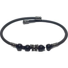 JTSS26BLK1735 Paslanmaz Çelik Bilezik Silikon Kaplama Metal Aparatlı Onyx ve Hematit Doğaltaşlı Garantili Janti Bileklik