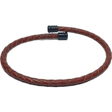 JTSS26BLK1721 Paslanmaz Çelik Bilezik Hakiki Deri Kaplama Garantili Janti Bileklik