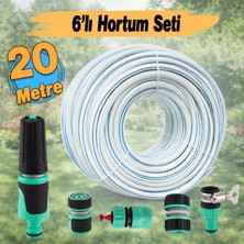 Badem10 Üç Katlı Kalın Sağlam Bahçe Hortumu 20 Metre Çeşme Su Sulama Hortum 6'lı Bağlantı Adaptör Seti