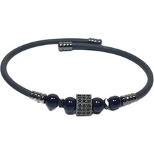 JTSS26BLK1759 Paslanmaz Çelik Bilezik Silikon Kaplama Havlit ve Hematit Doğaltaşlı Garantili Janti Bileklik