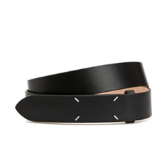 Maison Margiela Siyah  Deri Kemer 70 cm , Maison Margiela Dört Dikişli Kemer , Siyah Hakiki Deri Kemer