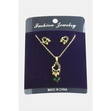 Zero Land Ozdestor Kalp Fiyong Zirkon Taşlı Set Kolye-Kırmızı