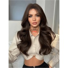 Fenomen Peruk Kahve Tonu Perçemli Maşa Dalgalı Vip Peruk - Gerçek Saç Dokusunda