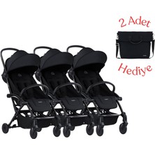 Bumprider Connect³ Üçüz Bebek Arabası Black - Black & Yan Bakım Çantası Hediyeli